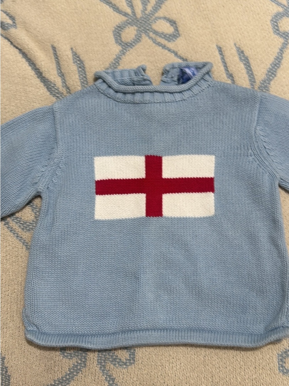 Light Blue Kids Knit Sweater with Red Cross Graphic
